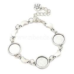 Antique Silver Plated Alloy Link Chain Bracelet Making, Fit for Cabochons, Moon, 6-3/4 inch(17.1cm), Tray: 12mm(MAK-K023-02D-AS)