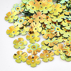 Ornament Accessories, PVC Plastic Paillette/Sequins Beads, Flower, Goldenrod, 9~9.5x9~9.5x1mm, Hole: 1mm, about 2000pcs/50g(X-PVC-S033-09B)