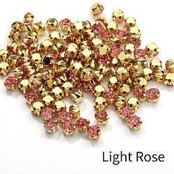 Flat Round Sew on Rhinestone, Glass Crystal Rhinestone, Multi-Strand Links, with Brass Prong Setting, Light Rose, 4mm, about 1440pcs/bag(FIND-PW0012-02D)