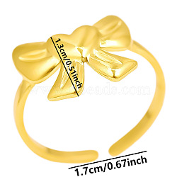 304 Stainless Steel Bowknot Open Cuff Ring for Women, Adjustable Sweet Luxury Jewelry, Golden, Inner Diameter: 17mm(YP8542-2)