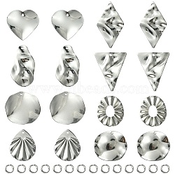 16Pcs 8 Style 201 Stainless Steel Pendants, with 304 Stainless Steel Jump Rings, Rhombus & Triangle & Heart & Oval & Nugget Charms, Stainless Steel Color, 6~32.5x6~23x0.5~1mm, Hole: 1.2~1.6mm, 2Pcs/style(DIY-FS0005-37P)