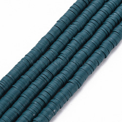 Handmade Polymer Clay Bead Strands, Heishi Beads, Disc/Flat Round, Prussian Blue, 6x0.5~1mm, Hole: 2mm, about 320~447pcs/strand, 15.74 inch~16.92 inch(X-CLAY-T002-6mm-53)