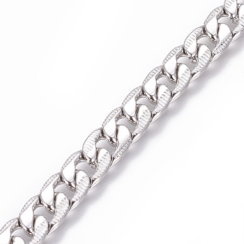 201 Stainless Steel Cuban Link Chains, Chunky Curb Chains, Twisted Chains, Unwelded, Textured, Stainless Steel Color, 7mm, Links: 10x7x1.8mm