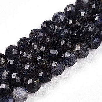 Natural Cordierite/Iolite/Dichroite Beads Strands, Round with Faceted, 5.6~6.5mm, Hole: 0.8mm, about 32~33pcs/strand, 7.60~7.83''(19.3~19.9cm)