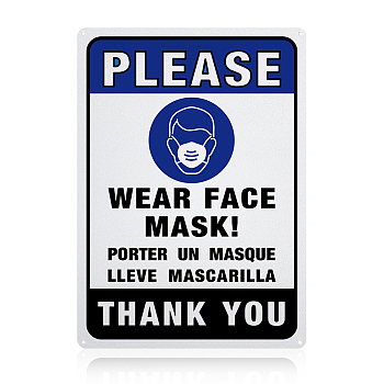 UV Protected & Waterproof Aluminum Warning Signs, Please Wear Face Mask Sign, Blue, 350x250x1mm, Hole: 4mm