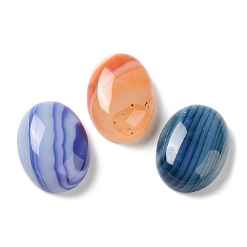 Natural Striped Agate/Banded Agate Cabochons, Dyed & Heated, Oval, Mixed Color, 18~18.5x13~13.5x6mm