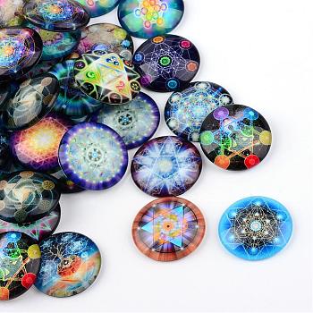Glass Cabochons, Half Round/Dome, Kaleidoscope Pattern, Mixed Color, 12x4mm