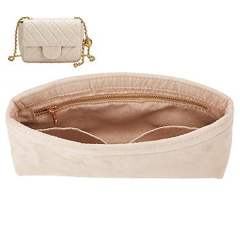 Velvet Bag Organiser Inserts, Handbag Shaper, with Zipper, Rectangle, Tan, 11.5x23x5.3cm