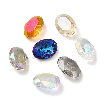 Glass Rhinestone Cabochons, Pointed Back, Faceted, Oval, Mixed Color, 18x13x6mm