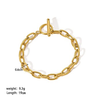 Simple Stainless Steel Cable Chains Bracelets for Summer Beach, Real 18K Gold Plated, 7-1/2 inch(19cm), 6mm