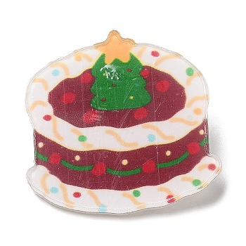 Christmas Theme Acrylic Brooch, with 201 Stainless Steel Pin, Cake, Food, 26.5x27x7mm