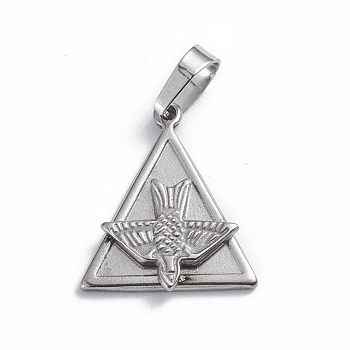 201 Stainless Steel Pendants, Triangle with Bird, Stainless Steel Color, 22.5x19x2.5mm, Hole: 5.5x7.5mm