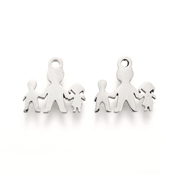 304 Stainless Steel Charms, Laser Cut, Family, Stainless Steel Color, 9.5x9.5x1mm, Hole: 1.2mm