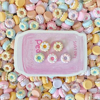 Opaque Resin Cabochons, Imitation Food, Doughnut, Mixed Color, 12x12x6mm