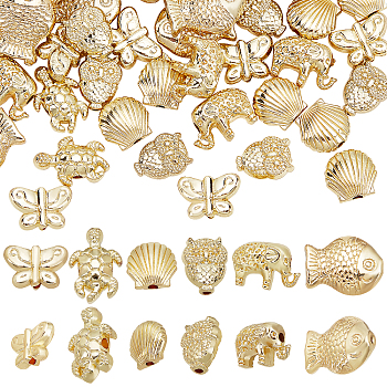 60Pcs 6 Style Rack Plating Alloy Beads, Cadmium Free & Lead Free, Mixed Shapes, Light Gold, 13x9x4mm, Hole: 1.6mm, 10pcs/style