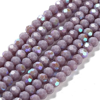 Opaque Glass Beads Strands, Faceted, Round, Old Rose, 6x5.5mm, Hole: 0.9mm, about 94~97pcs/strand, 21.06~21.18''(53.5~53.8cm)