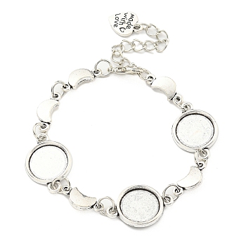 Antique Silver Plated Alloy Link Chain Bracelet Making, Fit for Cabochons, Moon, 6-3/4 inch(17.1cm), Tray: 12mm