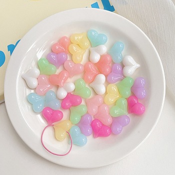 Opaque Acrylic Beads, Imitation Jelly, Heart, Mixed Color, 23x18mm, 240pcs/500g
