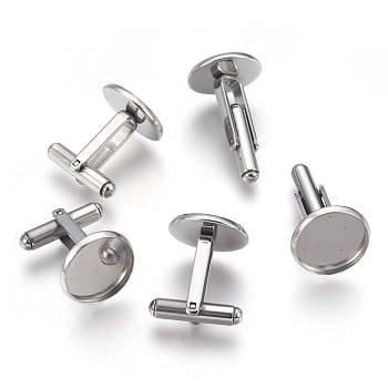 Flat Round Stainless Steel Cuffinks, Stainless Steel Color, 19.5x18x16mm, Tray: 14mm