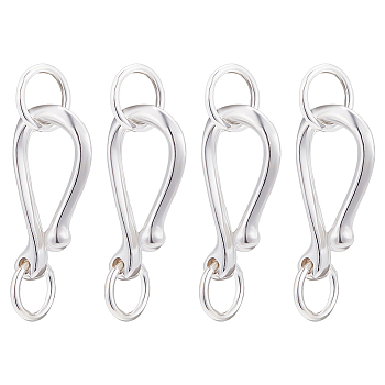 4 Sets 925 Sterling Silver S Shape Clasps, S-Hooks, Silver, 15x8mm, Hole: 4~4.5mm