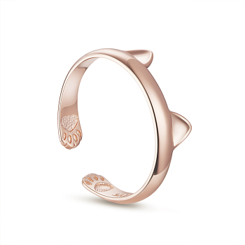 TINYSAND Cute and Delicate Cat Ears 925 Sterling Silver Cuff Rings, Open Rings, Rose Gold, 17.2x6.13mm