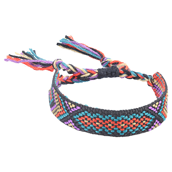 Polyester-cotton Braided Rhombus Pattern Cord Bracelet, Ethnic Tribal Adjustable Brazilian Bracelet for Women, Dark Slate Gray, 5-7/8~11 inch(15~28cm)