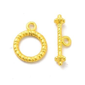 Rack Plating Alloy Toggle Clasps, Round Ring, Matte Gold Color, T Bar: 20.5x7.5x4.5mm, Hole: 2mm, Ring: 16.5x13x2mm, Hole: 1.8mm