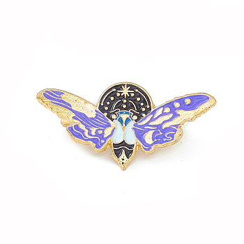 Moth Enamel Pin, Light Gold Alloy Brooch for Backpack Clothes, Butterfly Pattern, 15x30x1.5mm, Pin: 0.6mm