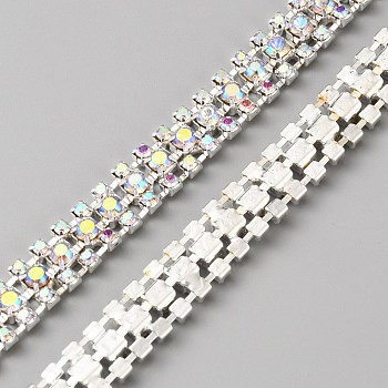 3 Yards Glass Rhinestone Trimming, Rhinestone Cup Chains, with Spool, Crystal AB, 9x3.5mm