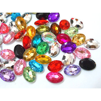 Imitation Taiwan Acrylic Rhinestone Cabochons, Pointed Back & Faceted, Oval, Mixed Color, 14x10x4mm