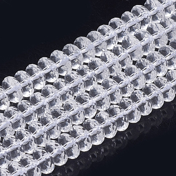 Synthetic Quartz Crystal Beads Strands, Faceted, Rondelle, 9~10x4.5~6mm, Hole: 1.2mm, about 47pcs/strand, 15.5 inch