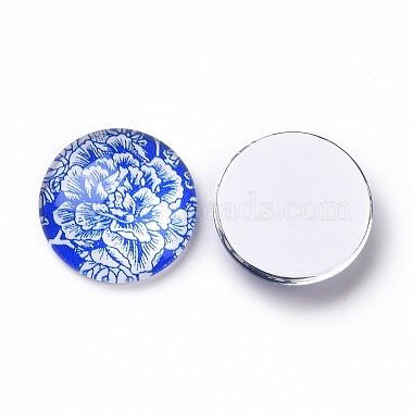 Blue and White Floral Printed Glass Cabochons(GGLA-A002-20mm-XX)-2