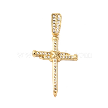 Real 18K Gold Plated Clear Cross Brass+Cubic Zirconia Pendants