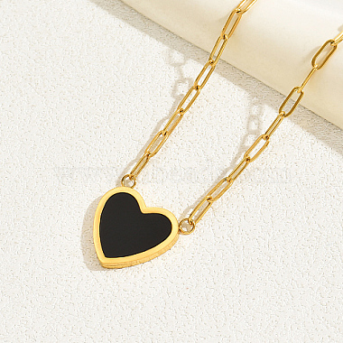 Natural Shell Heart Pendant Necklaces with Golden Stainless Steel Paperclip Chains(EU3732-1)-2