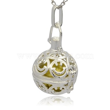 Silver Color Plated Brass Hollow Round Cage Pendants(KK-J216-08S)-2