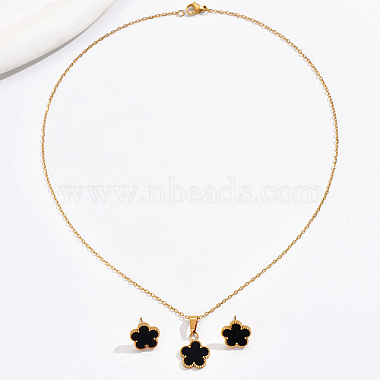 Black Flower Stainless Steel Stud Earrings & Necklaces