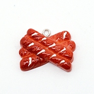 Resin Pendants, with Platinum Plated Iron Loops, Imitation Food, Bread, Red, 21x26x6mm, Hole: 2mm(RESI-TAC0003-06)