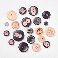 Wooden Buttons, Flat Round, Mixed Color, 11~35x3.5~5.5mm, Hole: 1~3mm(BUTT-MSMC001-06)