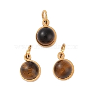 Ion Plating(IP) Natural Tiger Eye Half Round Charms with Jump Ring, Golden Tone 316 Surgical Stainless Steel Charms, 7.5x6x3.5mm, Hole: 2.5mm(STAS-A097-05G-05)