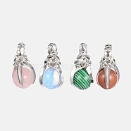 Natural & Synthetic Gemstone Pendants, with Brass Findings, Cadmium Free & Lead Free, Claw & Round, Platinum, 35x18mm, Hole: 5mm(G-D643-M-RS)
