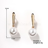 Chic Imitation Pearl Hoop Earrings for Women, Elegant and Delicate European Style, Round, Golden, 32x12mm(QX1953-2)