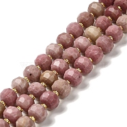 Natural Rhodonite Beads Strands, with Seed Beads, Faceted Rondelle, 7~8x5~6mm, Hole: 1mm, about 45~46pcs/strand, 14.57''~14.96''(37~38cm)(G-P508-A19-01)