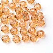 Glass European Beads, Large Hole Beads, No Metal Core, Rondelle, Gold, 14x8mm, Hole: 5mm(GDA007-50)