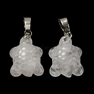 Natural Quartz Crystal Pendants, Rock Crystal Pendants, Tortoise Charms, with Rack Plating Platinum Plated Brass Snap on Bails, 17~22x12.5~13.5x6~6.5mm, Hole: 8x5mm(G-F758-A04-P)