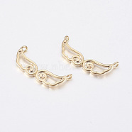 Long-Lasting Plated Brass Charms, Wing, Nickel Free, Real 18K Gold Plated, 6x16x2mm, Hole: 0.7mm(KK-F741-49G)