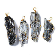 Natural Kyanite Big Pendants, with Light Gold Tone Brass Findings, Nuggets, Electroplate, 51~71x19~20x6~15.5mm, Hole: 3.5~5mm(G-Q998-004)