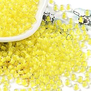 Glass Bead, Inside Colours, Round Hole, Round, Yellow, 4x3mm, Hole: 1.4mm, 7650pcs/pound(SEED-H002-J-A703)