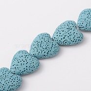 Dyed Natural Lava Rock Bead Strands, Heart, Light Blue, 20~21x20~21x7~8mm, Hole: 1mm, about 20pcs/strand, 15.55 inch(G917-8)
