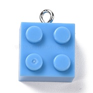Resin Pendants, with Platinum Iron Loop, Toy Bricks, Cornflower Blue, 21x15.5x11mm, Hole: 2.6mm(RESI-E017-A08)