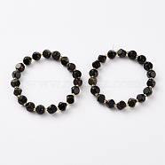 Natural Golden Sheen Obsidian Beads Stretch Bracelets, Faceted, Six Sided Celestial Dice, Inner Diameter: 1-7/8~2-1/8 inch(4.7~5.5cm)(BJEW-Z007-B-05)